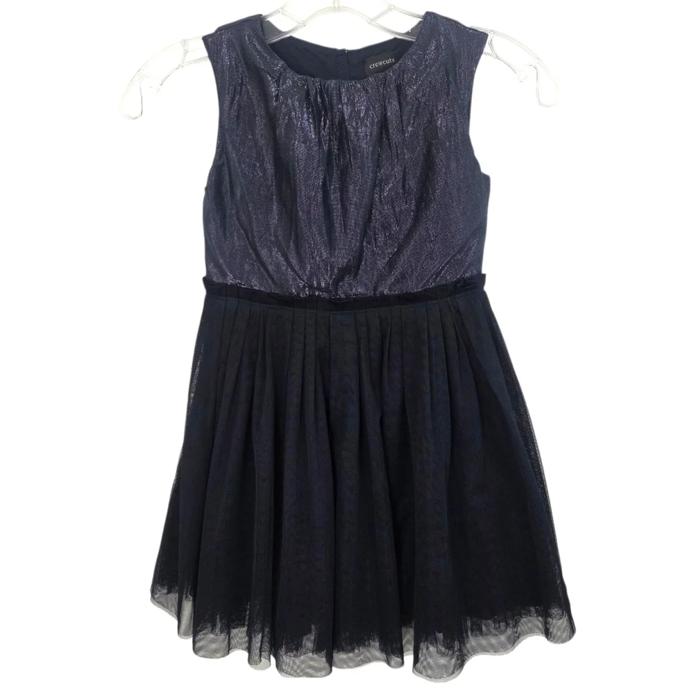 Crewcuts Metallic Part Dress Girls 6 Navy Blue Tulle Puff Skirt Holiday Part